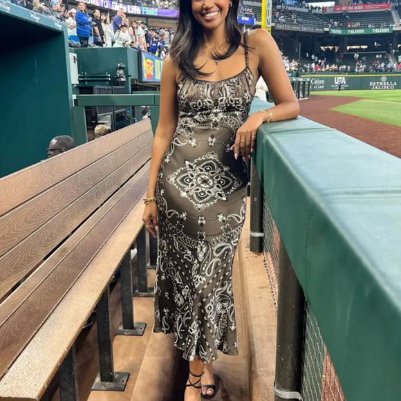 Sandro Brown Bandana Maxi Slip Dress Size 4 Cowgirl Western Corset Designer $455 - Picture 4 of 13